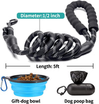 COOYOO 2 Pack Dog Leash 5 FT Heavy Duty - 1/2"x 5 FT (18~120 lbs.) / Set 2-Black+Blue - image 4