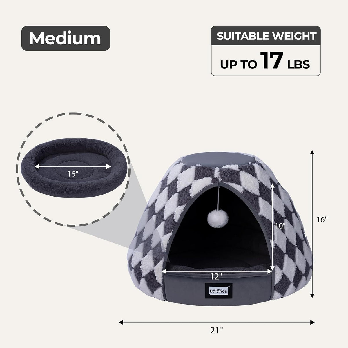 BALANCE Cat Beds for Indoor Cats - 21"L x 21"W x 16"Th / Dark Grey - image 2