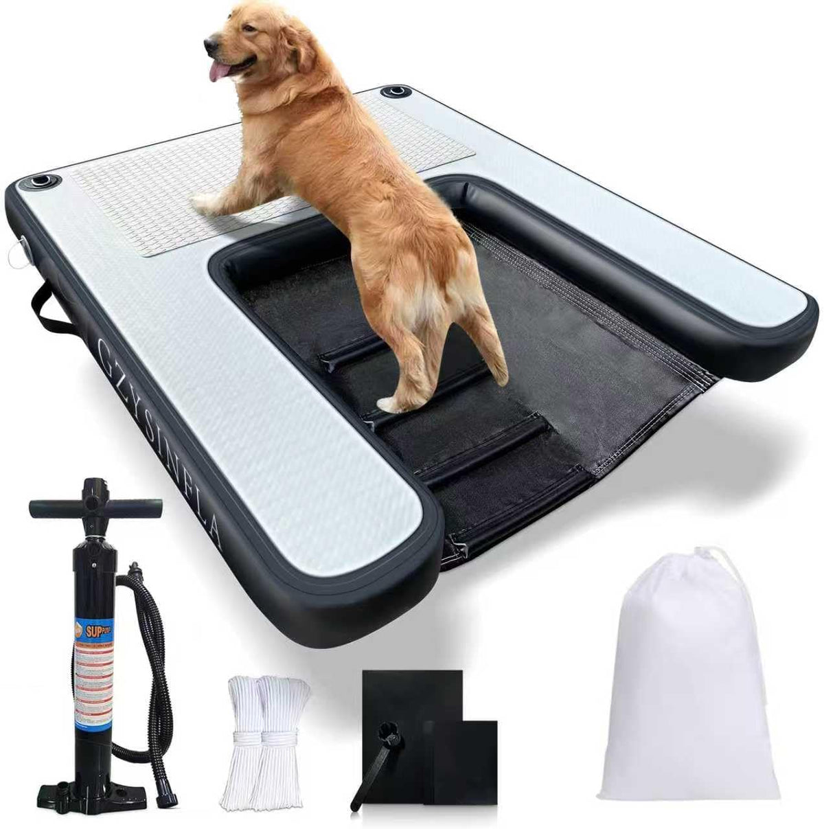 Inflatable Large Dog Water Ramp Float Floating Ramp-Swimming Pets Up - 200 Pounds Black