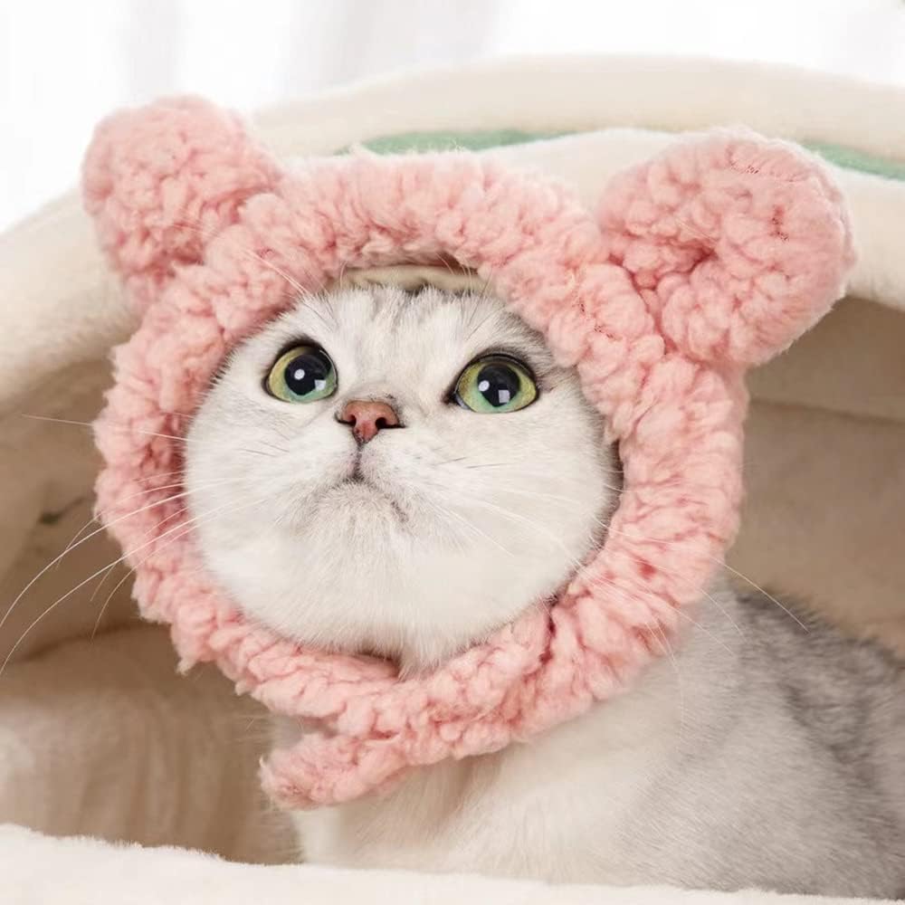 JOICEE Cute Cat Costume Warm Bear Hat Adjustable Small Pet Headwear - Pink - image 2