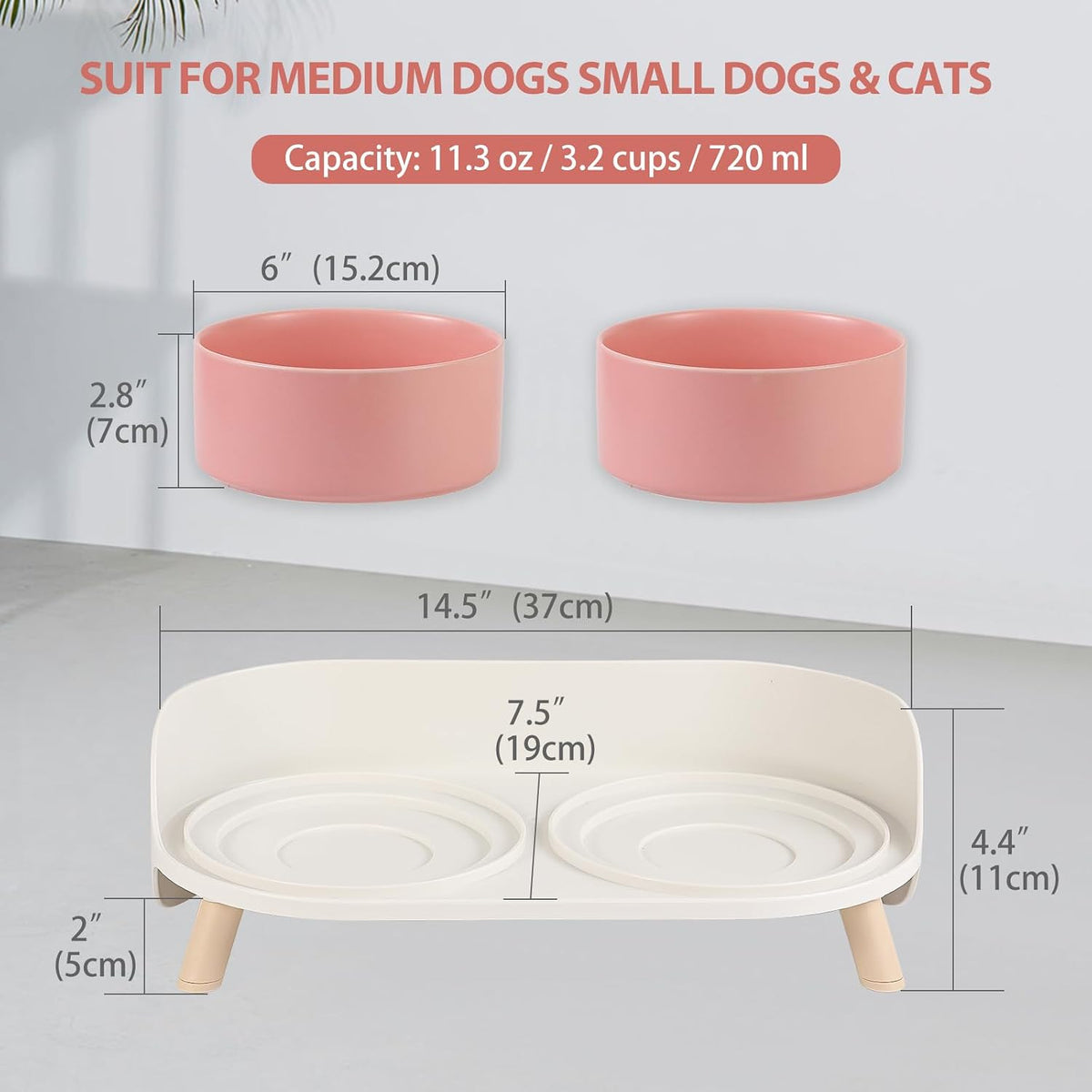 Elevated Ceramic Dog Bowl Set - Pink / Medium - image 2