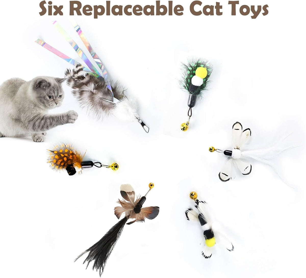 Cat Insect Feather Toys Replacement Cat Toy Wand Refills - Style 2 and Wand - image 2