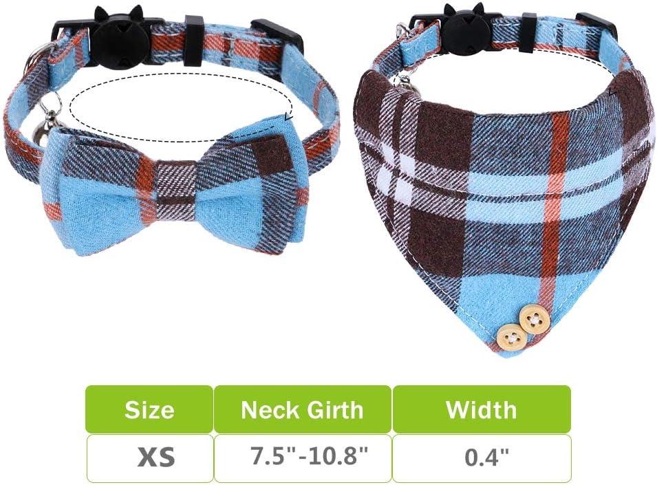 Faleela Breakaway Cat Collar with Bells - Blue bow+bandana - image 4
