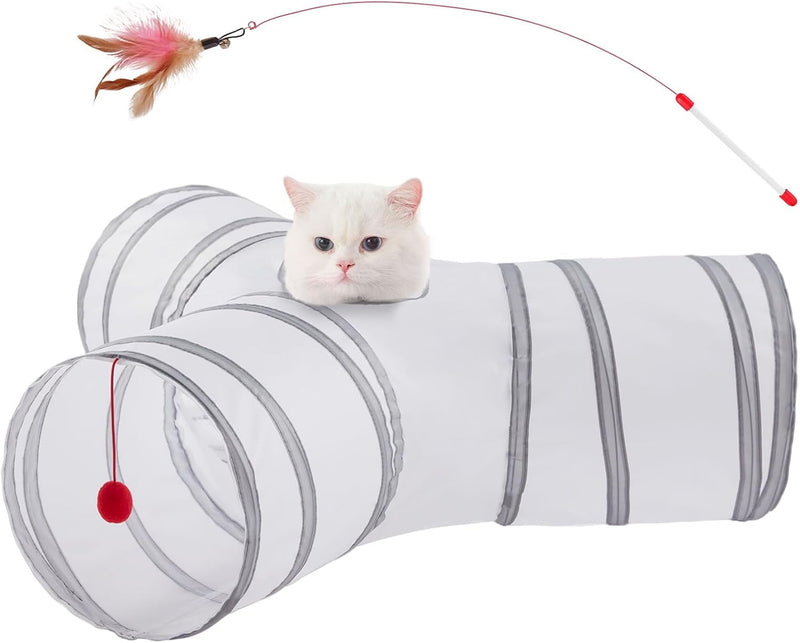 Cat Tunnels for Indoor Cats 3 Way Play Toy Kitty Tunnel Peek Hole Toy - 31.5"L x 21.6"W x 11"H / White