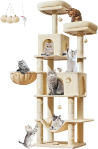 Taoqimiao Cat Tree, 67 in Tall Cat Tower with 2 Plush Cat Condos – Essentials for Cats - 73 inches / Beige