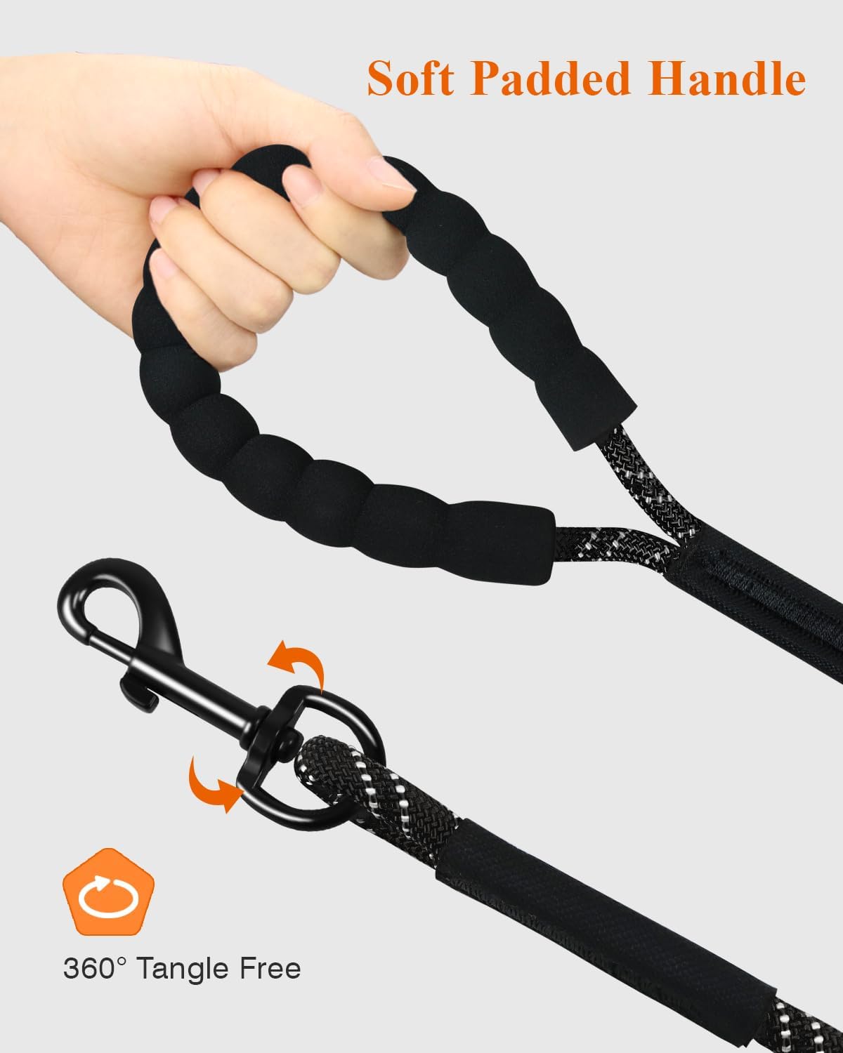 Taglory Long Dog Leash, 15FT 30FT 50FT 66FT, Training and Recall Leash with Comfortable Padded - 15 Foot - with handle / Black - image 4