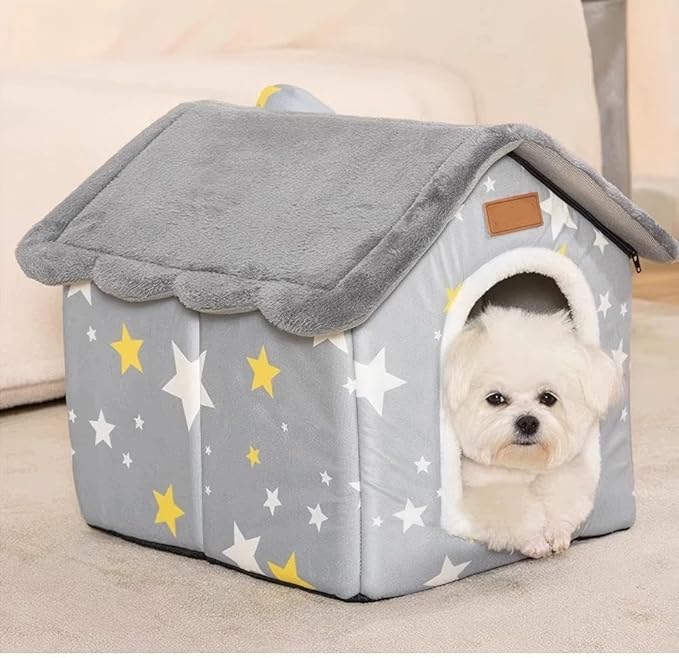 Scnbom Dog House Indoor Puppy Cave Cat Nest Kennel Pet Bed Portable Memory Sponge Foldable Houses with Cushion (Grey, S:Size fits 3.5kg/8lbs (Pets))