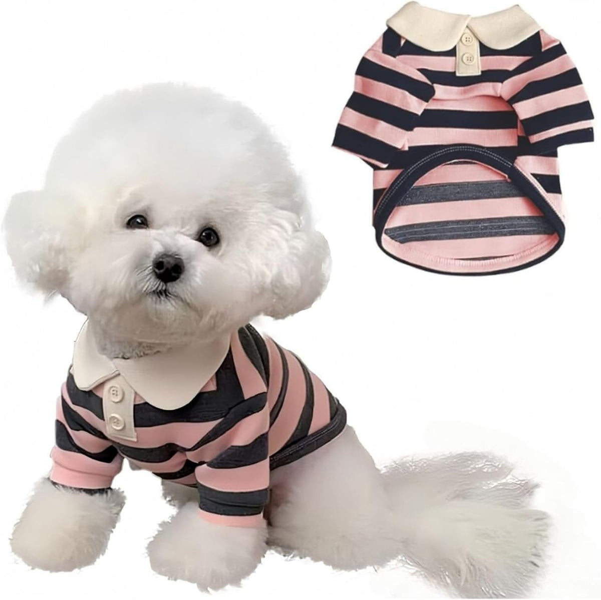 MANON ROSA Boy Dog Polo Shirt for Small Dogs, S - Medium / Pink