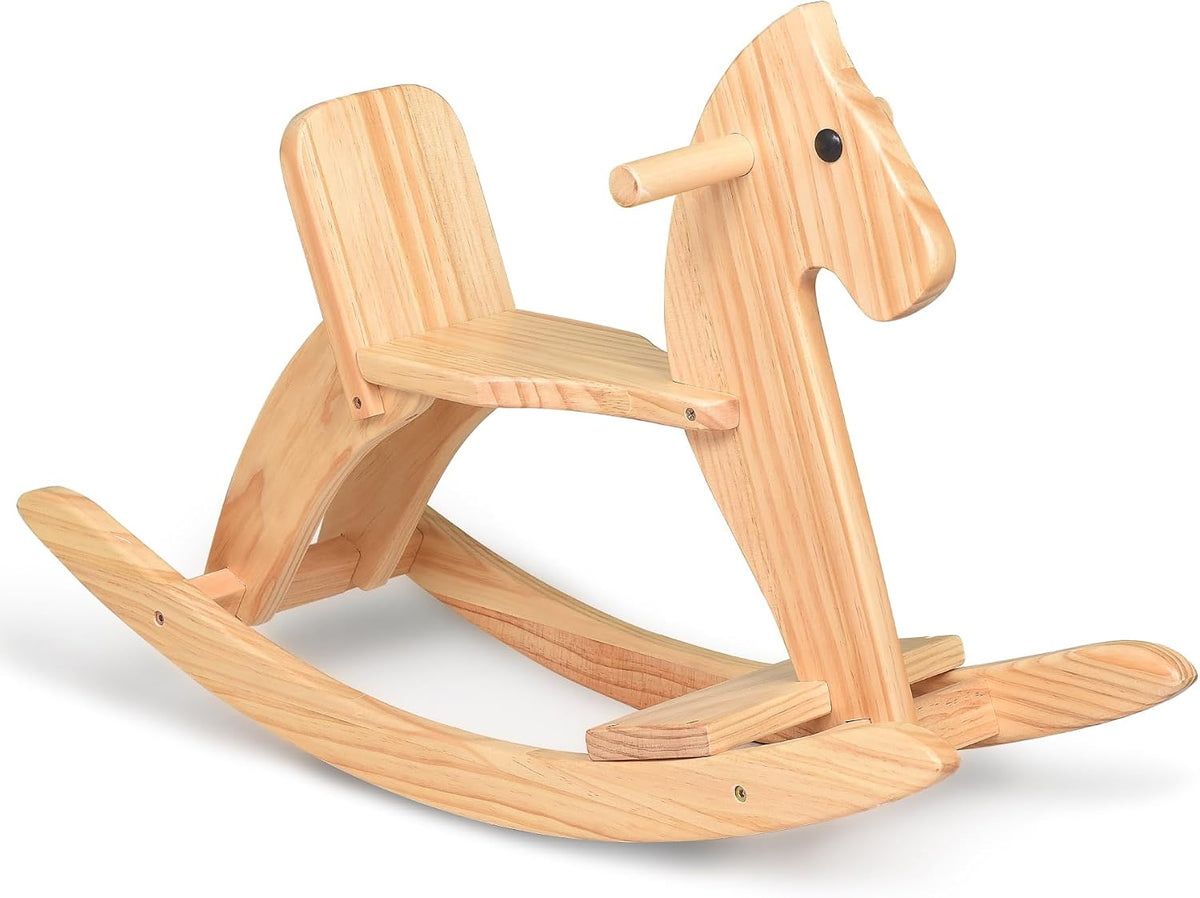KRAND natural pine kids wooden rocking horse with handrail, backrest and foot pedal - view 4