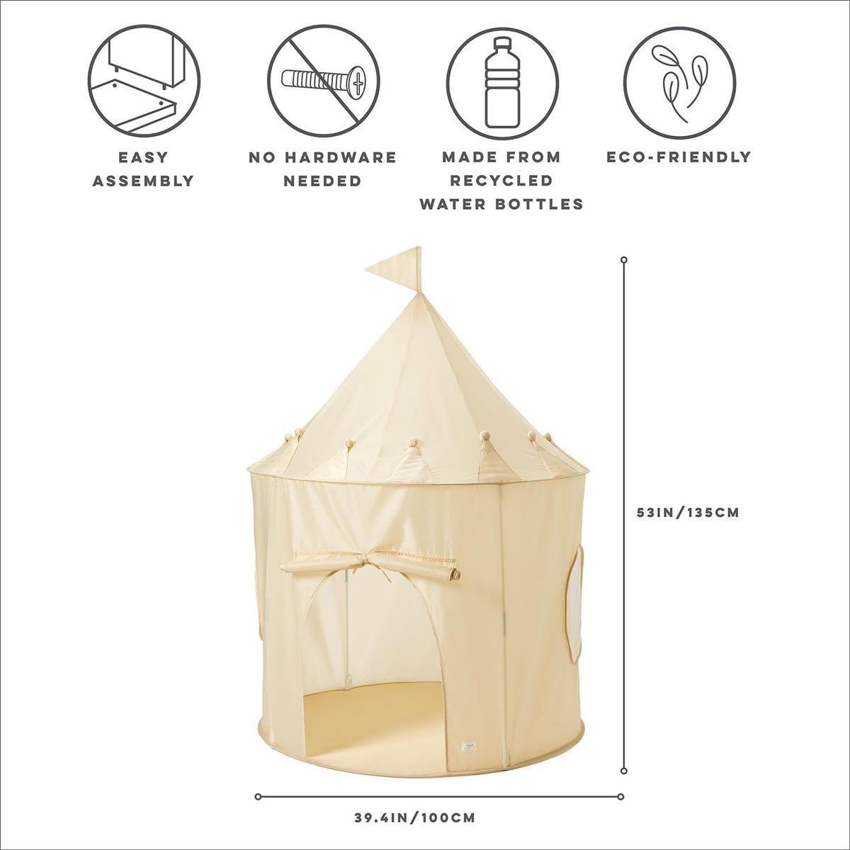 3 Sprouts Kids Play Tent for Ages 3 to 10 - Solid Beige - image 3