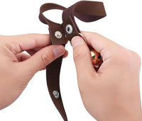 Leather Dog Doorbells for Door Knob/Potty Training/Go Outside, Length Adjustment Copper Dog Bell, Housetraining Hanging Bell, Dark Brown Leather Golden Bells - 2 Pack