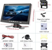 Hikity Backup Camera with Monitor Kit, Waterproof 18 IR LED Night Vision Reverse Camera + 7" Rear View Monitor Vehicle Parking System for RV Bus Trailer Truck (65ft Video Cable+ Cigarette Lighter)