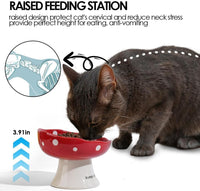 Red Mushroom Cat Bowl, Elevated Ceramic Bowl for Cats – Essentials for Cats - Pink+ Blue - image 4