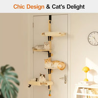 MEWOOFUN Cat Climbing Shelves Tree, 4-Levels Over Door Cat Climber for Jumping, Stable Cat Stairs Hammock for Kittens & Adult Cats (Wooden-65 H x 26.8” L x 13.8” W)