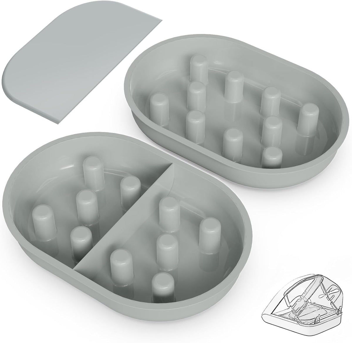 Bowl & Mat Set for Automatic Microchip Cat Pet Feeder - Gray Bowls / 2+1 Pack