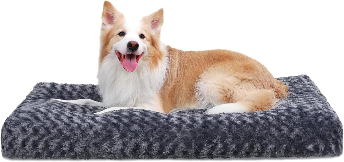 KSIIA Washable Dog Bed Medium Size Dog Crate Bed Plush Pet Mat - Dark Grey / 35.0"L x 23.0"W x 3.5"Th