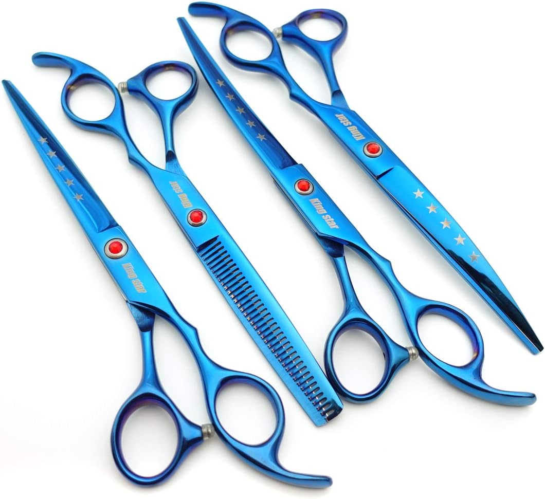 7.0in Titanium Professional dog Grooming Scissors set - Blue - image 4