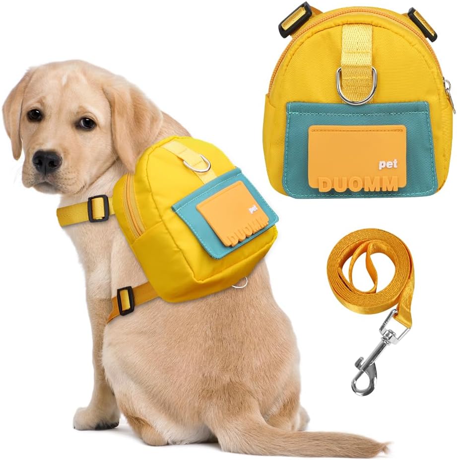 Dog Backpack Harness with Leash - Medium / Yellow