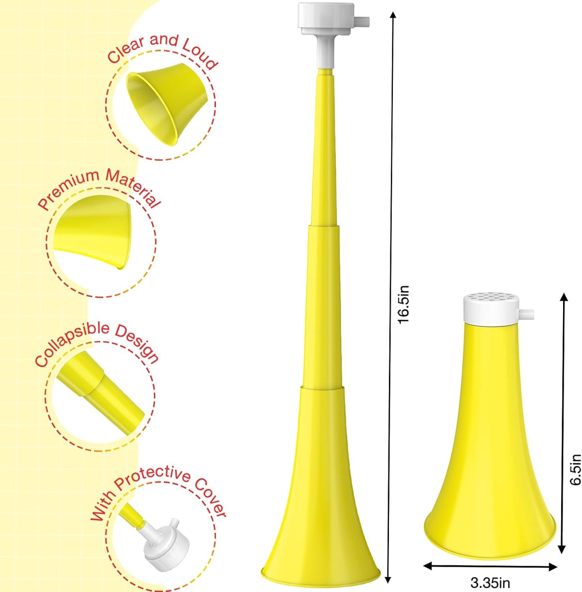 Collapsible Stadium Horn 24 Inch Vuvuzela Trumpet Blow Horns - Yellow - image 2