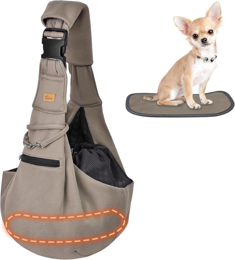 CUBY Adjustable Dog Cat Sling Carrier with Padded Hard Bottom Pet - Khaki Senior