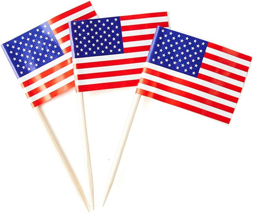 mflagperft 100-pack American flag toothpicks with double-sided paper USA flags on wooden picks - view 10