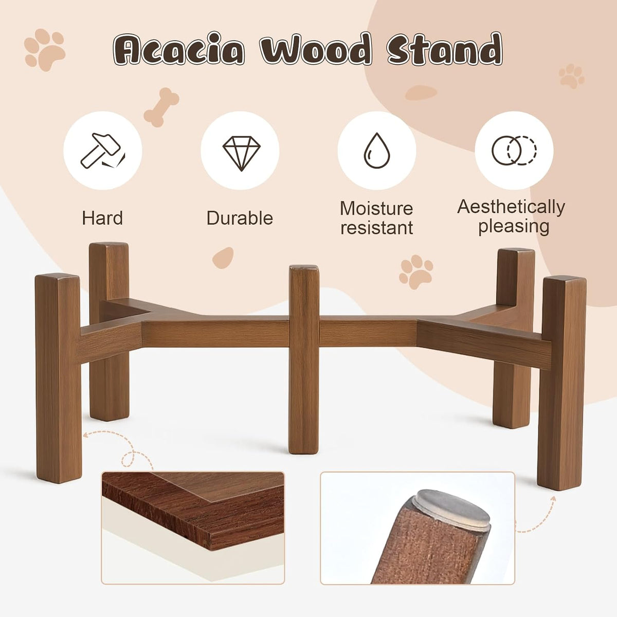SPUNKYJUNKY Ceramic Dog Bowls with Acacia Wood Stand - 28.74 oz / Dog Paw White - image 4