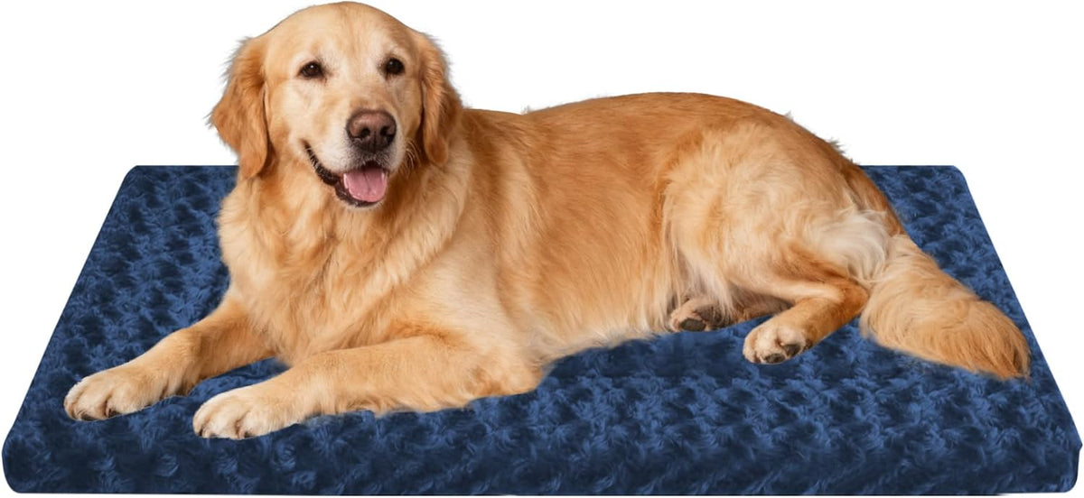 Dog Bed Crate Mat, Soft Durable Washable Anti-Slip Kennel Pad for Dogs & Cats, Reversible) - L(35"*23"*1.5") / Navy Blue-1pc