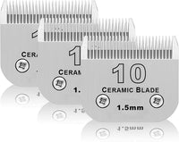 10# Dog Grooming Ceramic Blades, Compatible with Andis, Oster A5 - 3pc 10:1/16''(1.5mm) / Silver
