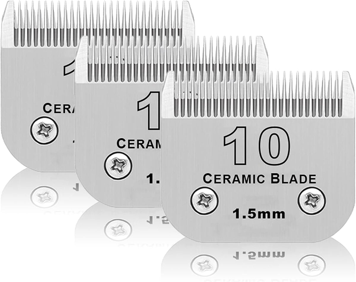 10# Dog Grooming Ceramic Blades, Compatible with Andis, Oster A5 - 3pc 10:1/16''(1.5mm) / Silver