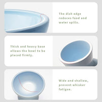Extra Wide Elevated Ceramic Cat Bowl, 6.2" Shallow Dish for Whisker Fatigue Relief, 5" Height for Easy Feeding, Durable Raised Cat Food Bowls, Pack of 2, Blue