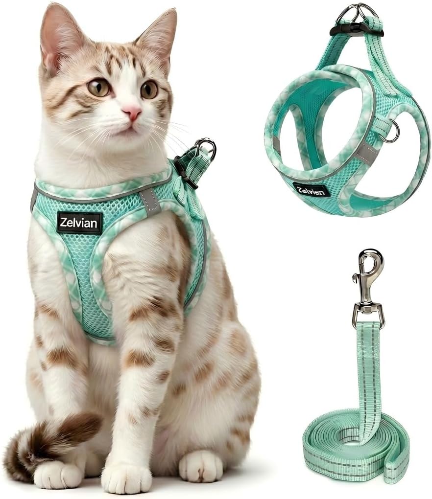 Escape Proof Cat Harness and Leash, Adjustable Vest - Green / XS