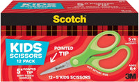 Scotch 5" Soft Touch Pointed Tip Kids Scissors, Stainless Steel - 12 count - blunt / 12 Count