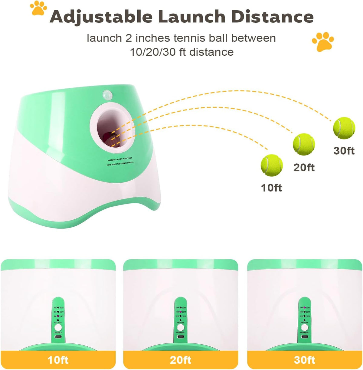 Automatic Ball Launcher for Dogs: Indoor Thrower Fetch Machine - Green / 10-30FT for Small Dogs - image 3