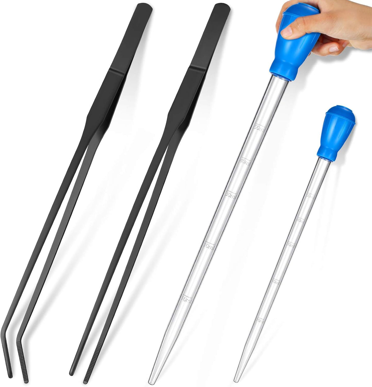 2pcs Aquarium Coral Feeder with Feeding Tweezer Syringe Spot - Blue, Black