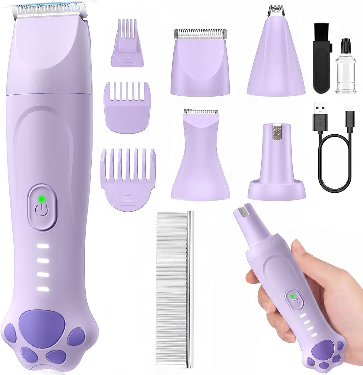 4-in-1 Dog Clippers for Grooming Kit - Purple