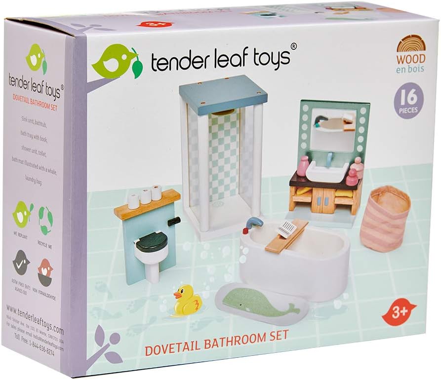 Tender Leaf Toys wooden dollhouse furniture nursery set with cot, high chair, pram and baby - view 10
