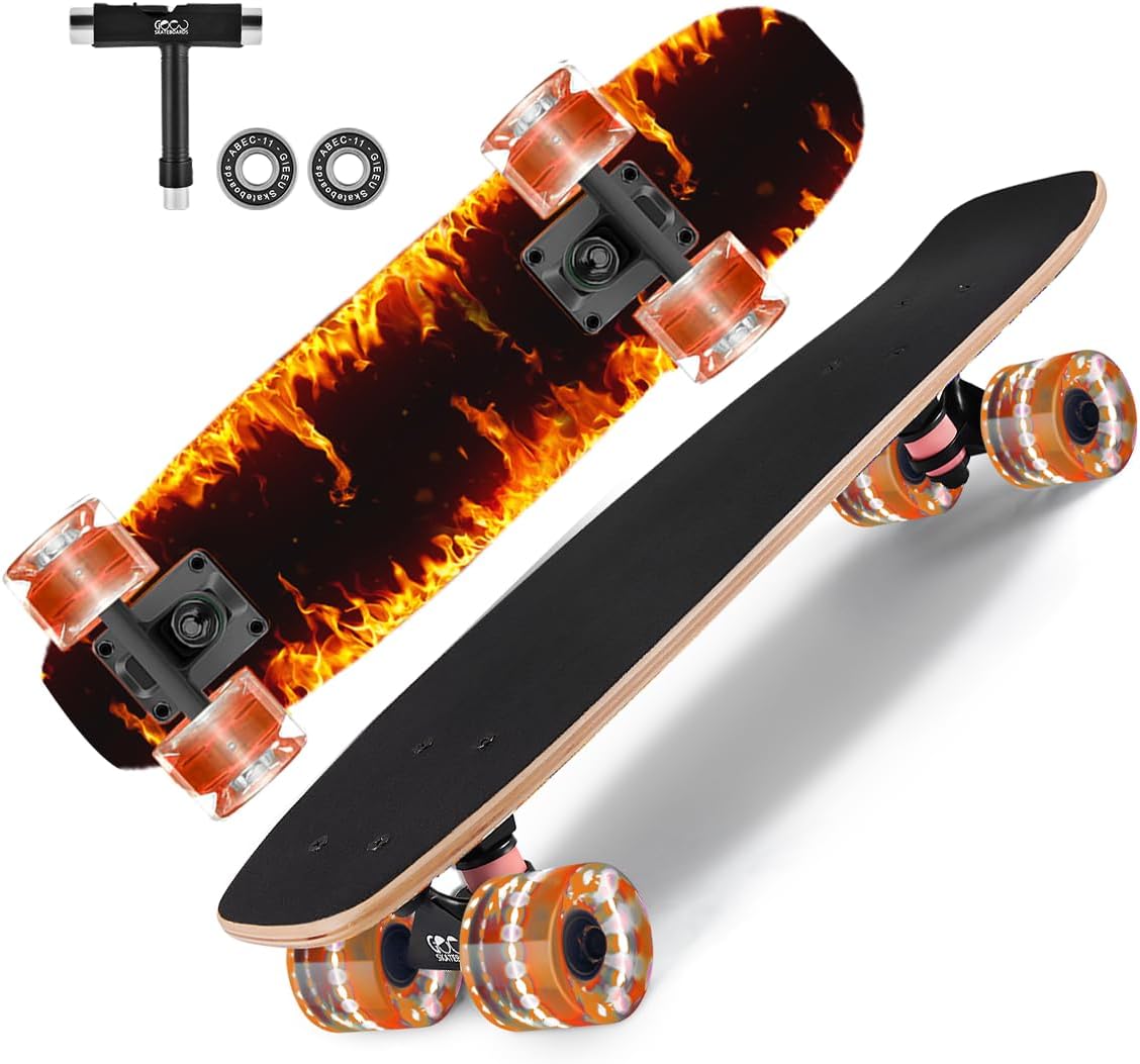 Skateboards with Colorful Flashing Wheels for Beginners, Kids - X-Fire