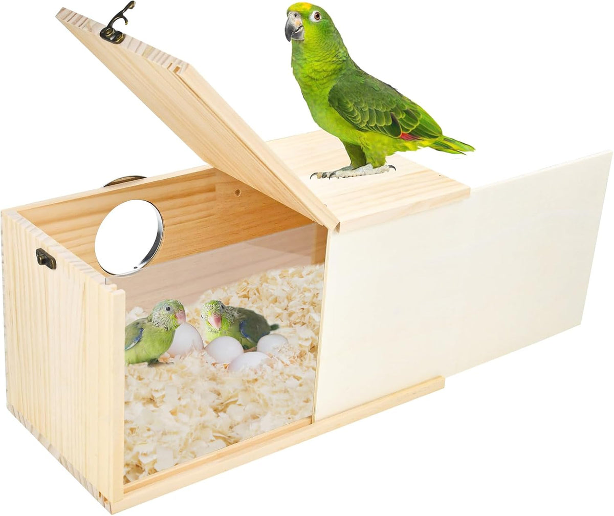 Parakeet Nesting Box Cockatiel Nesting Natural Pine Bird Nest Bird - XL(13.3*7.4*6.6inch)
