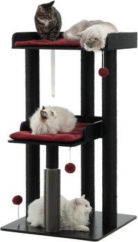 43.7" Modern Cat Tree for Large Cats, Quick One‑Person Assembly – Essentials for Cats - Black/Red / 23.6"L x 23.6"W x 43.7"H