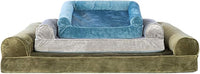 FurHaven Soft, Orthopedic Foam Sofa Dog Bed with Washable & Removable Cover - Faux Fur/Velvet - Dark Sage, Dogs Up to 35 lbs - Medium