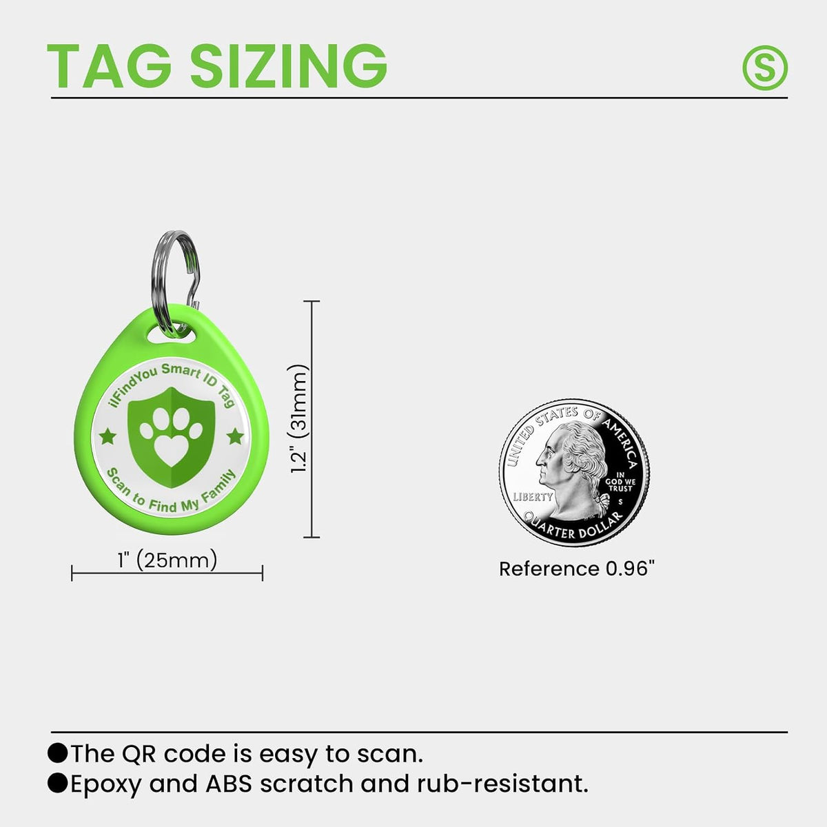 QR Code Cat Tags Personalized Small, Real-time Alerts, Pink – Essentials for Cats - 1 Pack Green / Small-1"*1.2'' - image 2