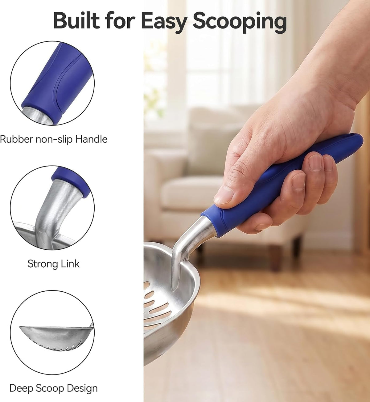 Cat Litter Scoop, Kitty Metal Scooper with Long Handle – Daily Care for Cats - Medium / Blue - image 4
