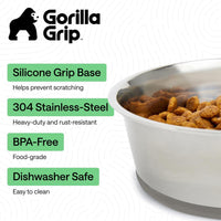GORILLA GRIP Dog Bowl Set, Food Grade 304 Stainless Steel, 8 Cup - Gray / 4 Cup (Set of 2) - image 2