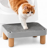 Litter Box Step, Litter Box Ramp/Catcher with Wooden Base - L-light Gray