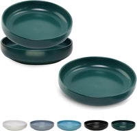 Ceramic Cat Bowls, Shallow Cat Dishes for Food and Water - Blackish green-3pack