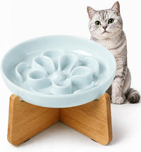 Melamine Cat Slow Feeder Bowl Set - Blue / 1 PACK - with Stand