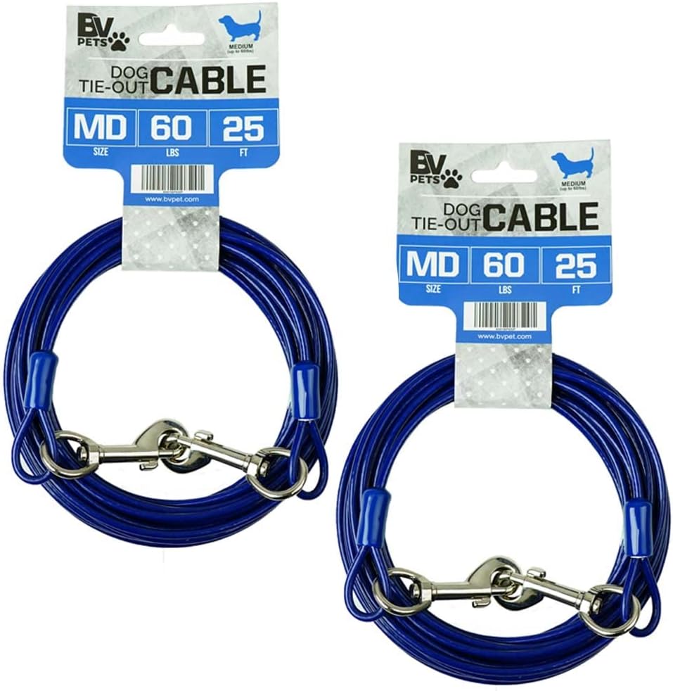 BV Dog Tie Out Cable 30 Feet - 60lbs/ 25ft/ Blue / Pair