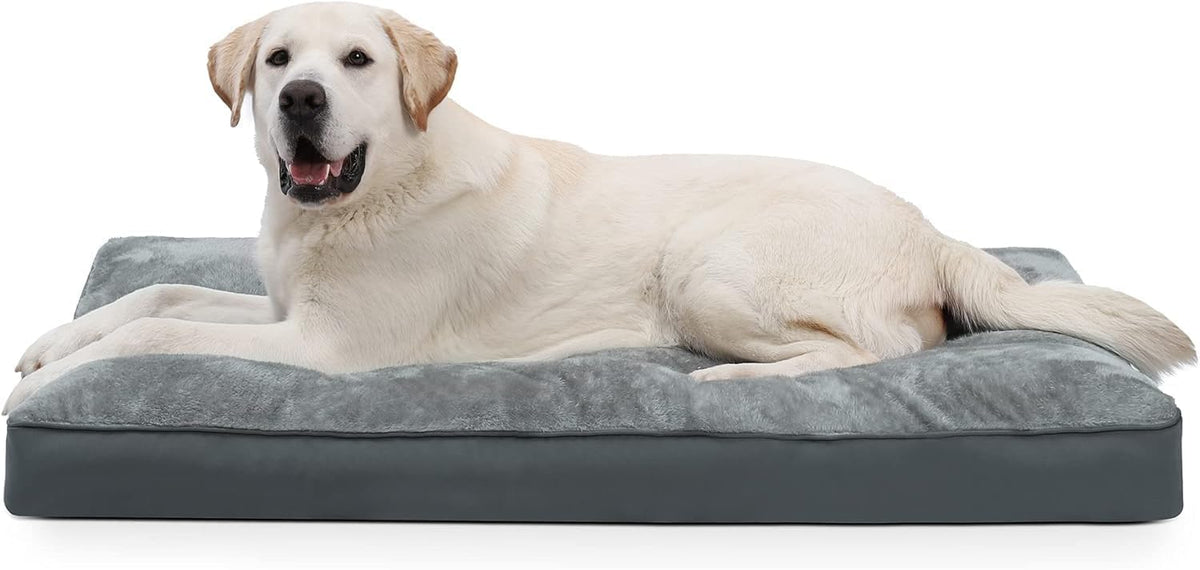 Large Plush Dog Bed for Crate with Washable Cover, 35x22 - 41.0"L x 27.0"W x 3.0"Th / Grey
