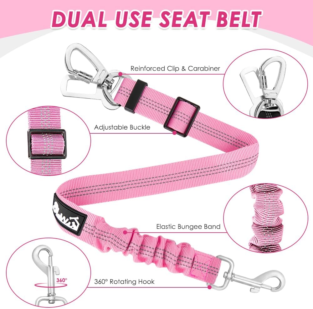 Lukovee Dog Car Harness Seat Belt Set - Medium / A-Pink - image 2