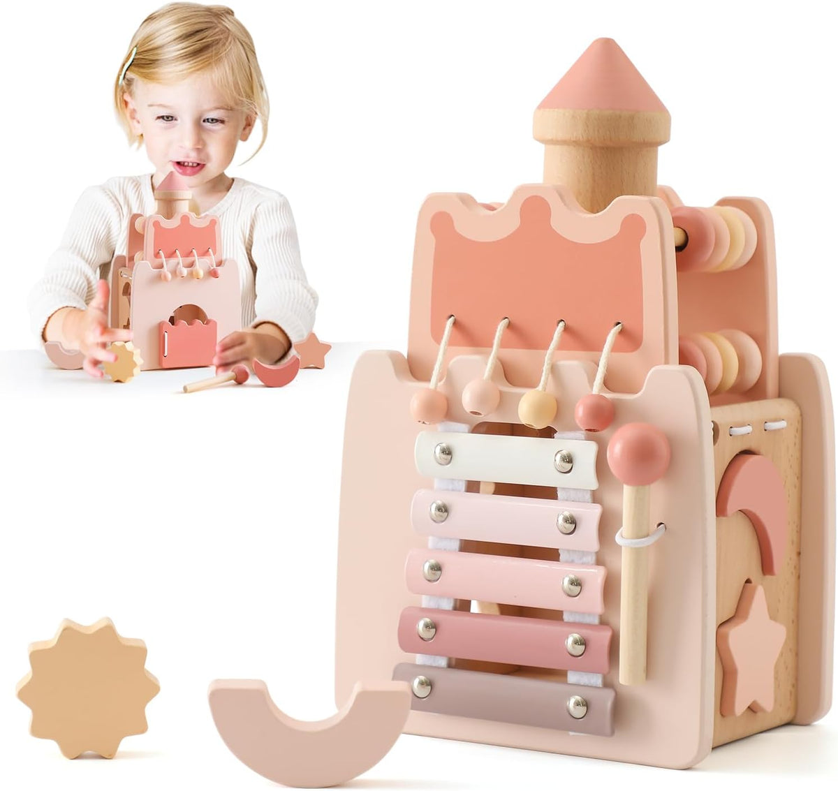 Youuys wooden activity cube, 11-in-1 Montessori toy in mushroom design - view 2